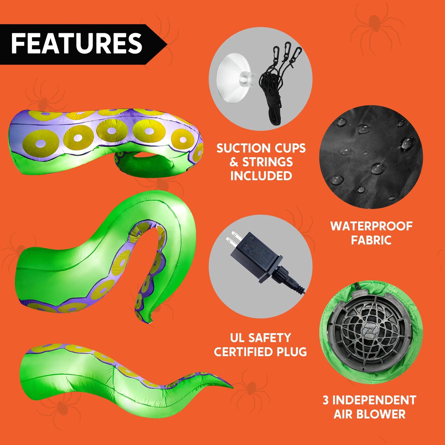 3 Pcs Giant Octopus Halloween Inflatable Outdoor Tentacle Broke Out from Window with Built-in LED Blow Up Inflatable for Window Decoration Yard Garden Lawn Decor