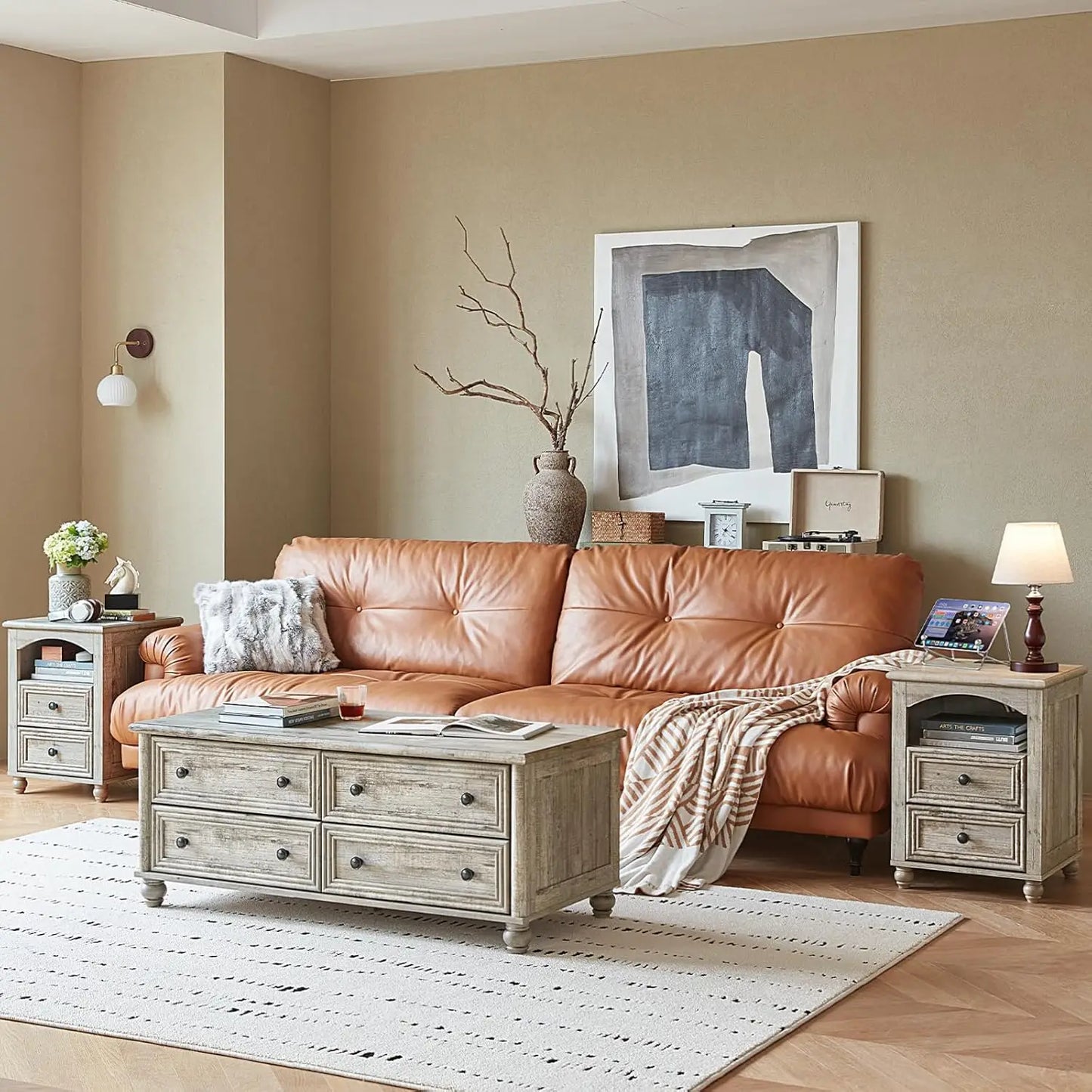 Farmhouse Wood Dresser And Nightstand Three Piece Bedroom Set