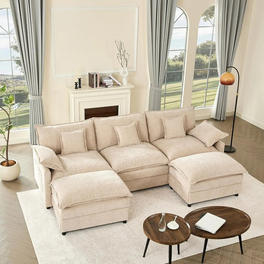 U Shaped Modular Sectional Sofa With Movable Ottoman
