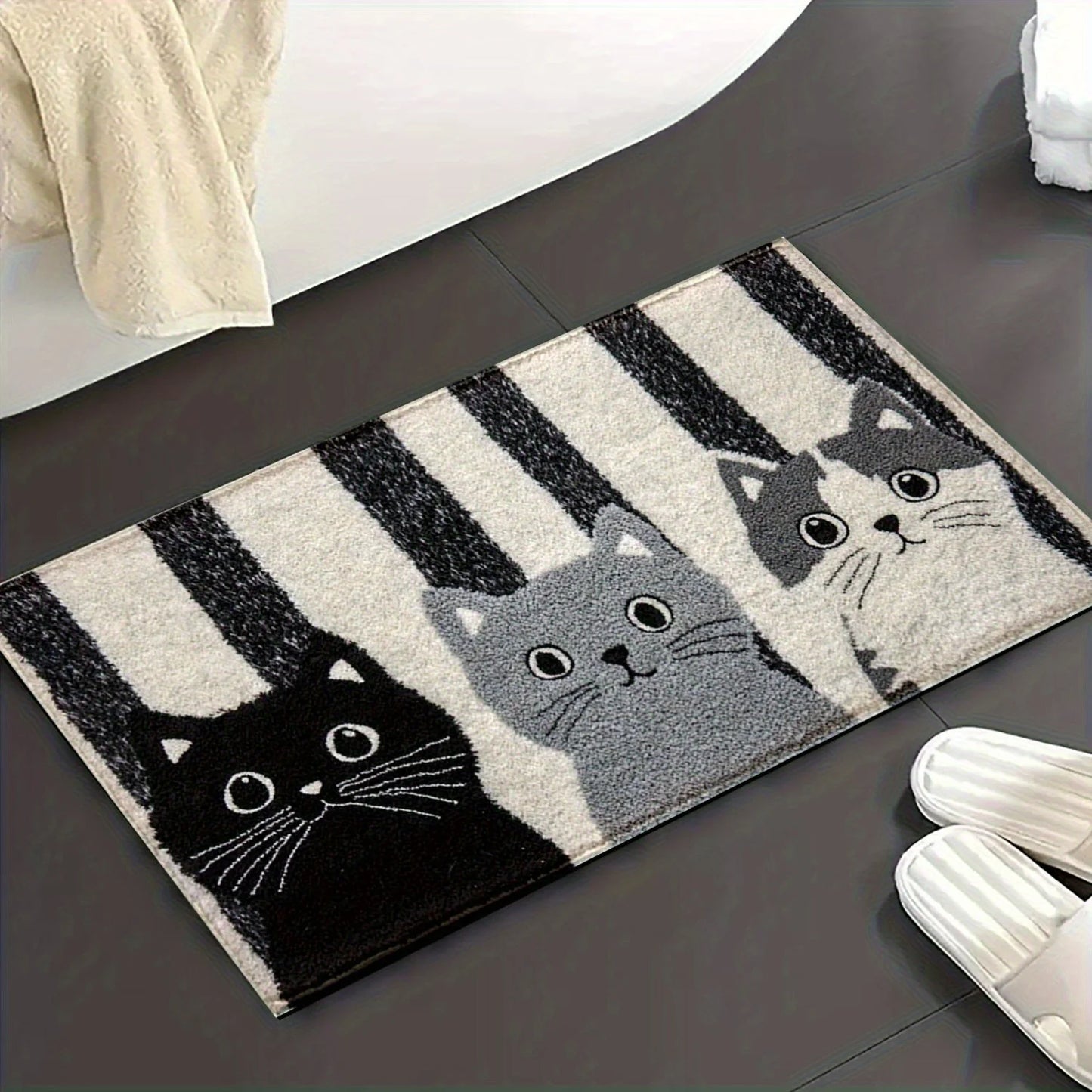 VIKAMA Striped Cartoon Cat Doormat Waterproof Floor Rug