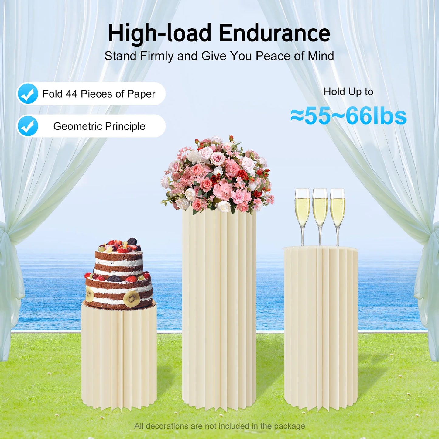 3pcs Foldable Cardboard Flowers Stand,Milky White Round Cylinder Centerpiece Display Stand, for Wedding Party Garden Decoration
