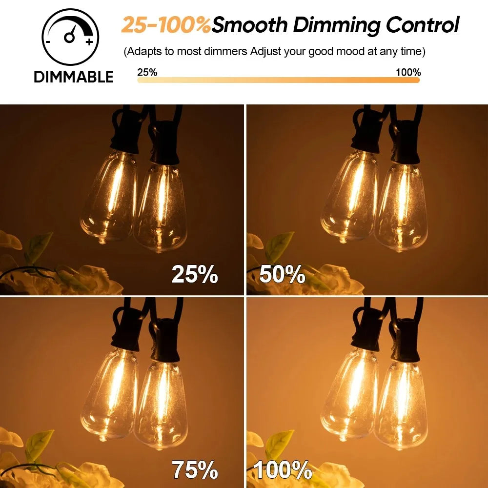 Solar Outdoor String Lights ST38 Patio Lights Waterproof for Porch, Deck, Garden, Backyard, Balcony, 2700K