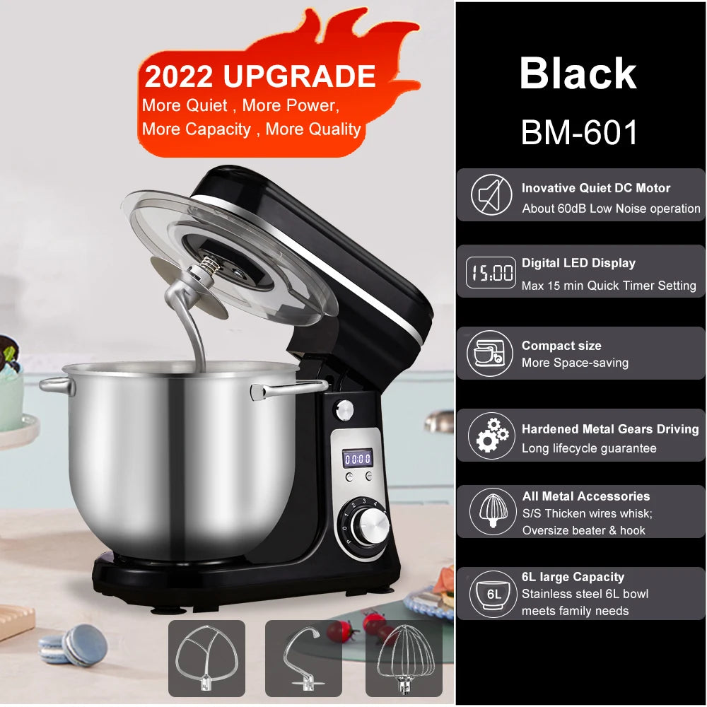 Biolomix 6-Speed Stand Mixer With Wire Whip And Dough Hook