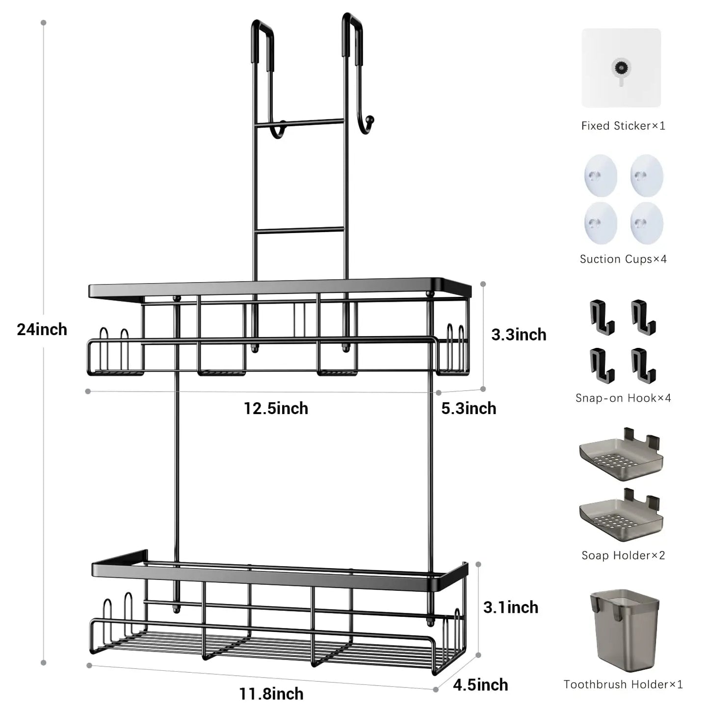 Shower Caddy Adhesive, No Drill Bathroom Shower Organizers, with Removable Hooks, Rust Proof Shower Shelves, Wall-Mounted Shower Holder