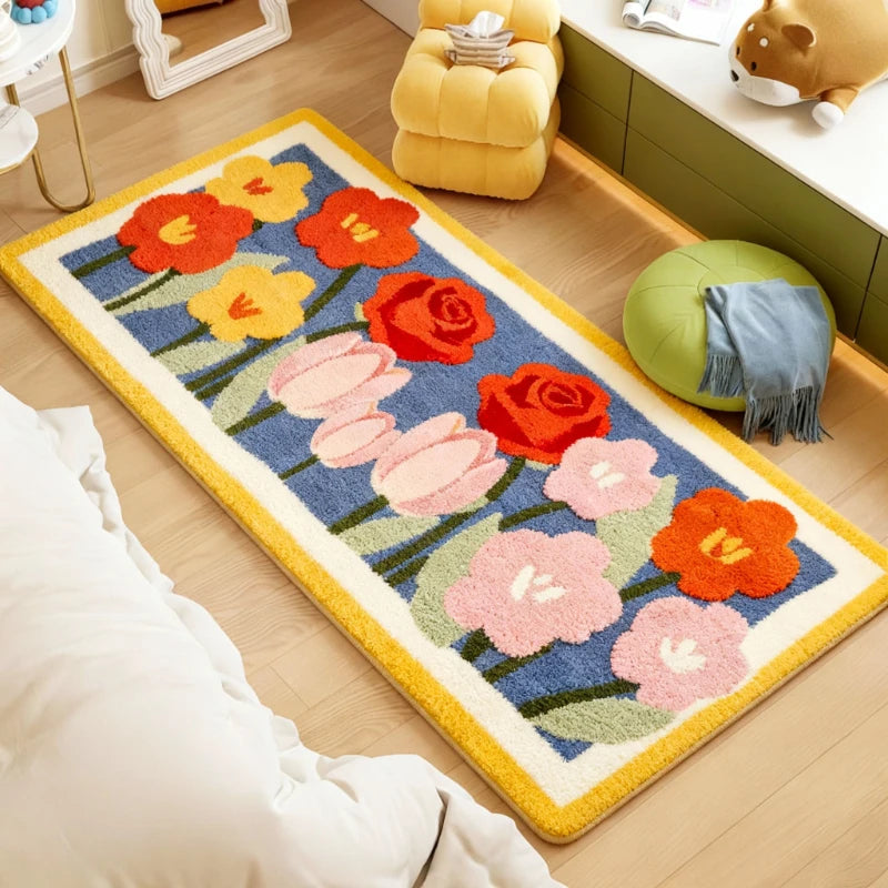 Flower Pattern Carpets for Living Room Fluffy Soft Bedside Floor Mat Modern Style Bedroom Decor Carpet Thick Plush Cloakroom Rug