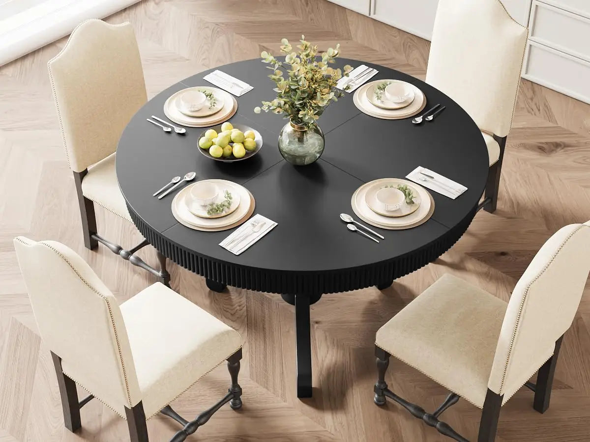 Round Dining Table for 4-6 Diners with Drawers Modern Farmhouse