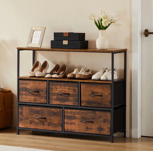 JHK Shoe Cabinet Dresser With Fabric Drawers And TV Stand