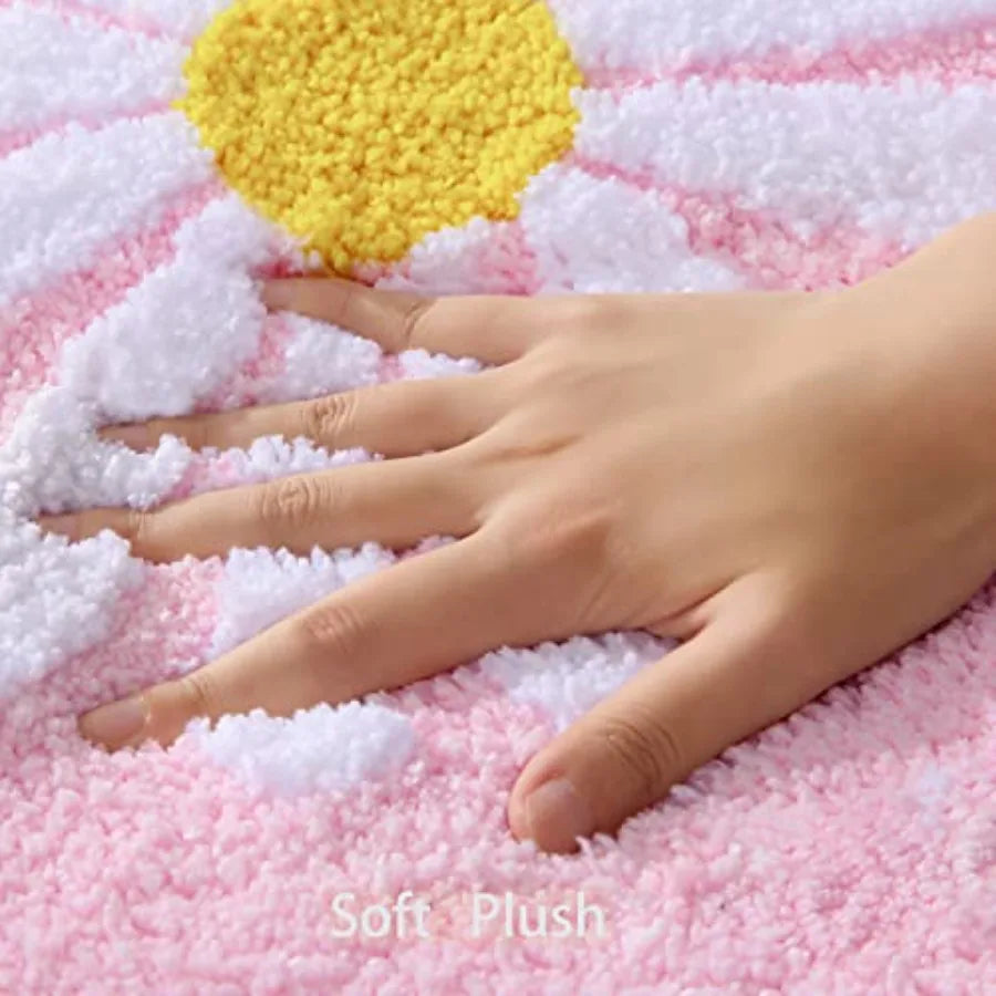 Cute Daisy Bath Mat Non Slip Bathroom Rug Microfiber Absorbent Washable