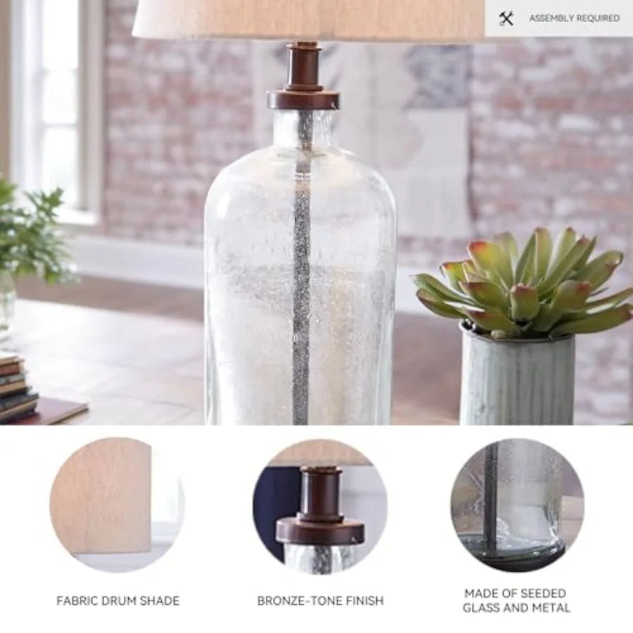 Bandile Modern Farmhouse 22.5" Seeded Glass Table Lamp, Bronze