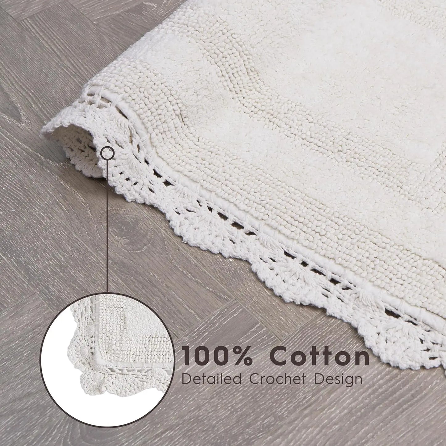 100 Percent Cotton Bath Mat Reversible Crochet Plush Absorbent Rug