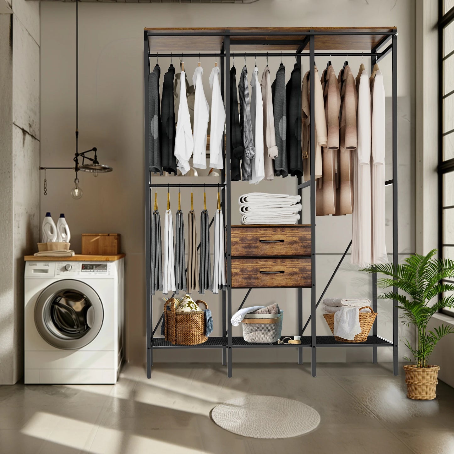 Heavy Duty Clothes Rack Coat Stand with Dust-proof Cover for Home Organization And Storage