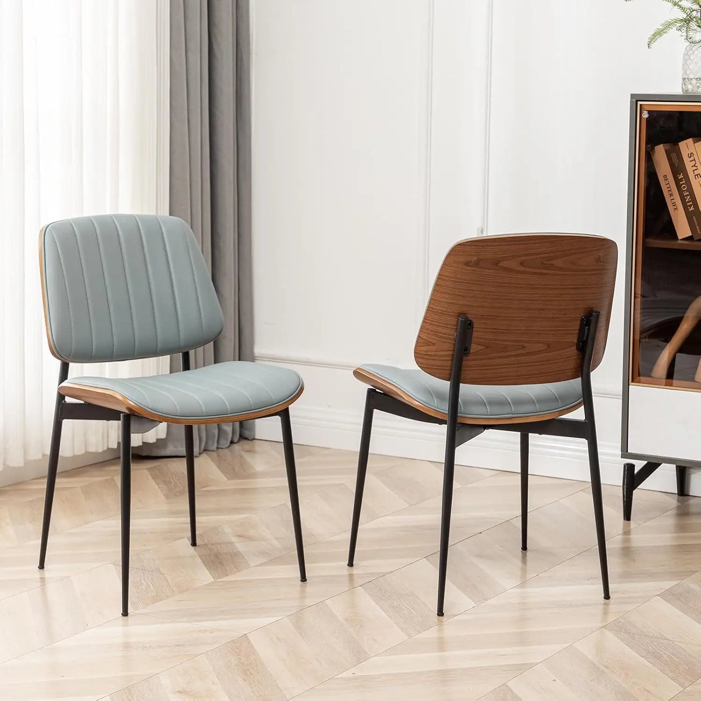 Mid Century Modern Dining Chairs Walnut Bentwood Upholstered Seats