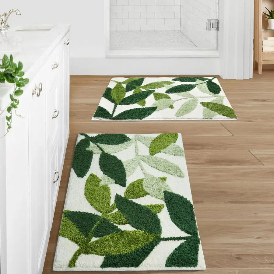 2-Piece Non Slip Bathroom Rug Set Water Absorbent Microfiber Machine-Washable