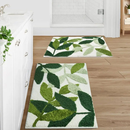 2-Piece Non Slip Bathroom Rug Set Water Absorbent Microfiber Machine-Washable