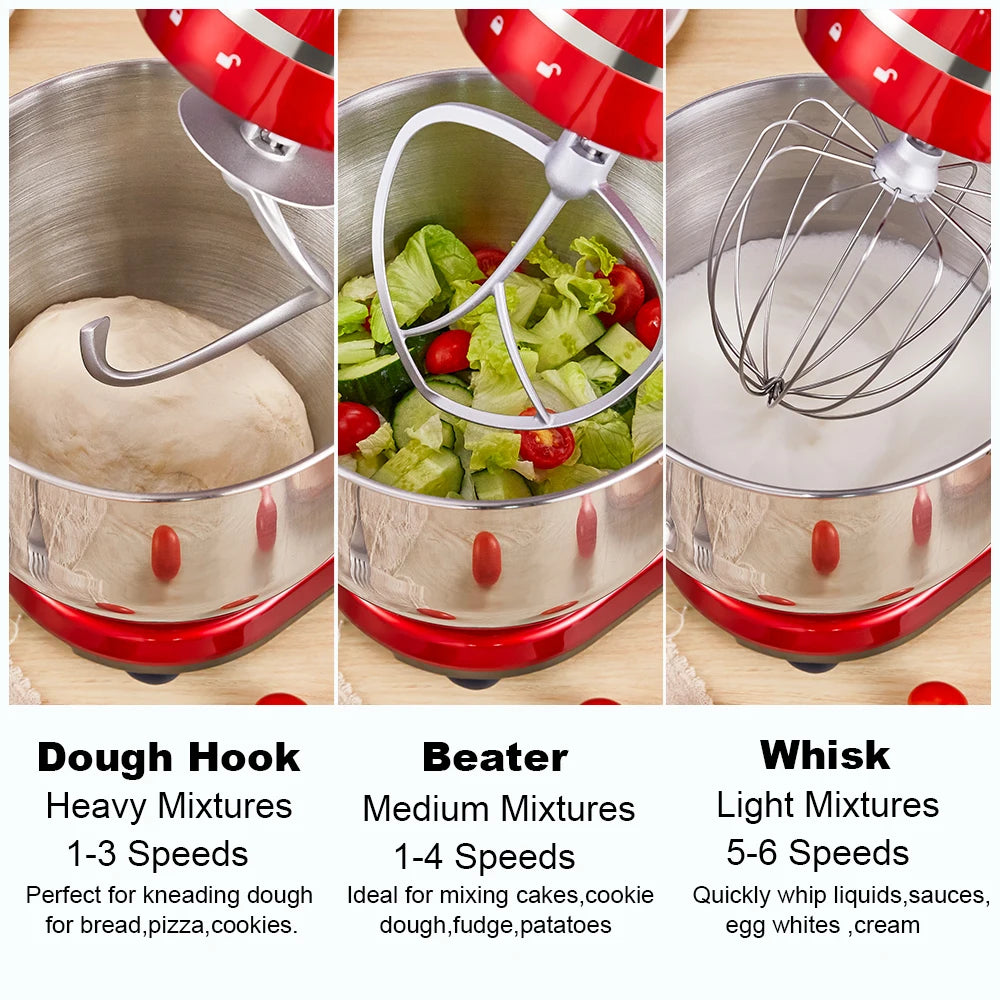 Biolomix 6-Speed Stand Mixer With Wire Whip And Dough Hook