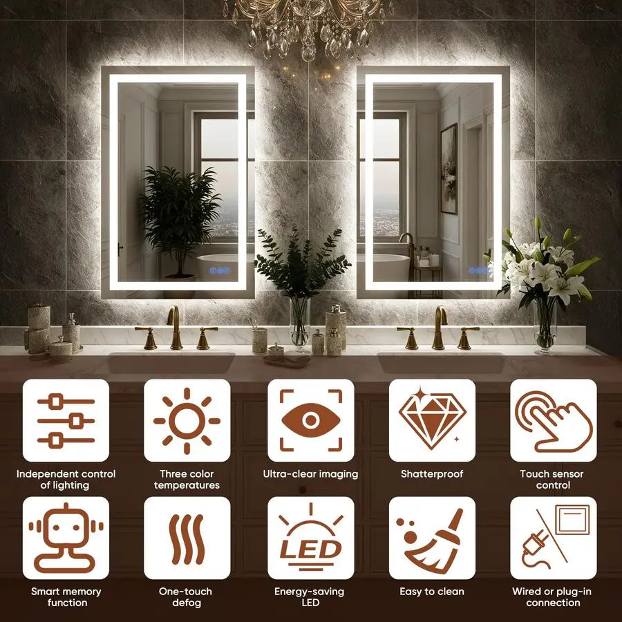 LED Bathroom Mirror With Front And Back Lighting Dimmable