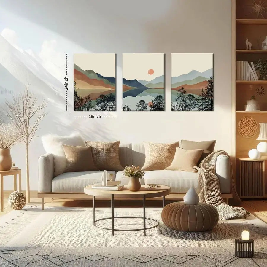 Framed Mountain Canvas Wall Art Abstract Nature Set of 3