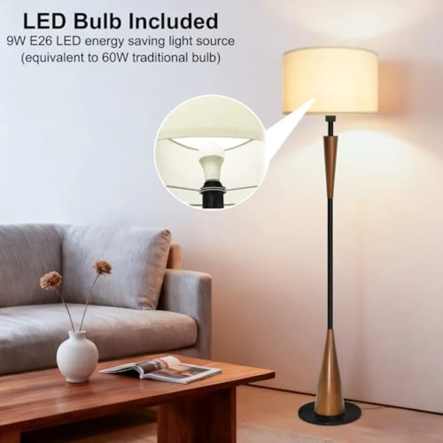 MDNG Wood Floor Lamp Reading Standing Lamp With 9W LED
