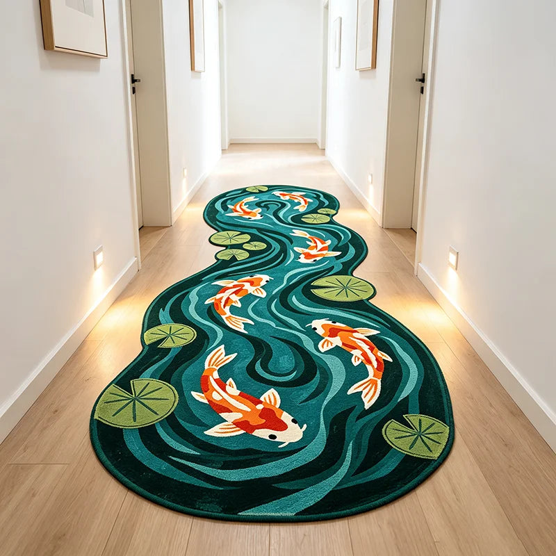Koi Fish And Lotus Plush Bedroom Decorative Floor Rug