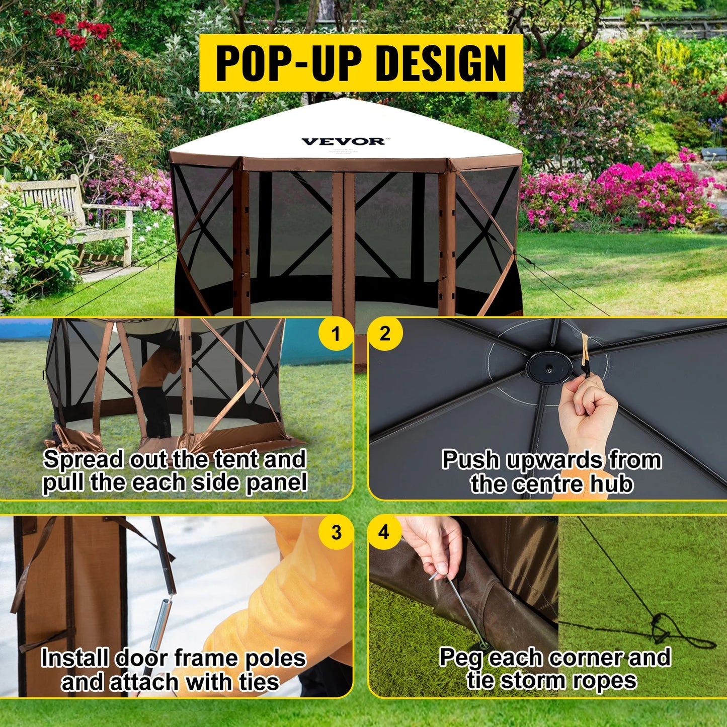 SucceBuy Pop-Up Camping Gazebo Canopy Shelter 6-Sided Tent
