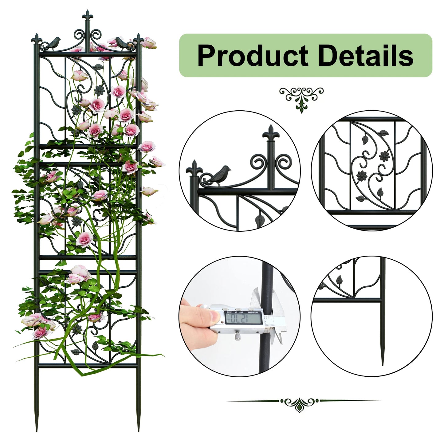 Thick Metal Garden Trellis Bird Leaf Grid Panel 2 Pack