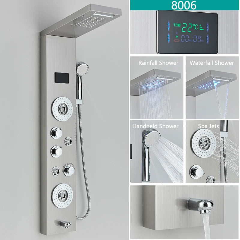 Wanmivezlo LED Bath Shower Faucet Set Triple Handle With Temperature Display