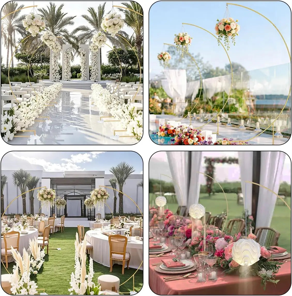 4Pcs Half Moon Arch Backdrop Stand Set, 8.2FT Metal Open Arch Frame Gold for Wedding Bridal Birthday Party Decoration