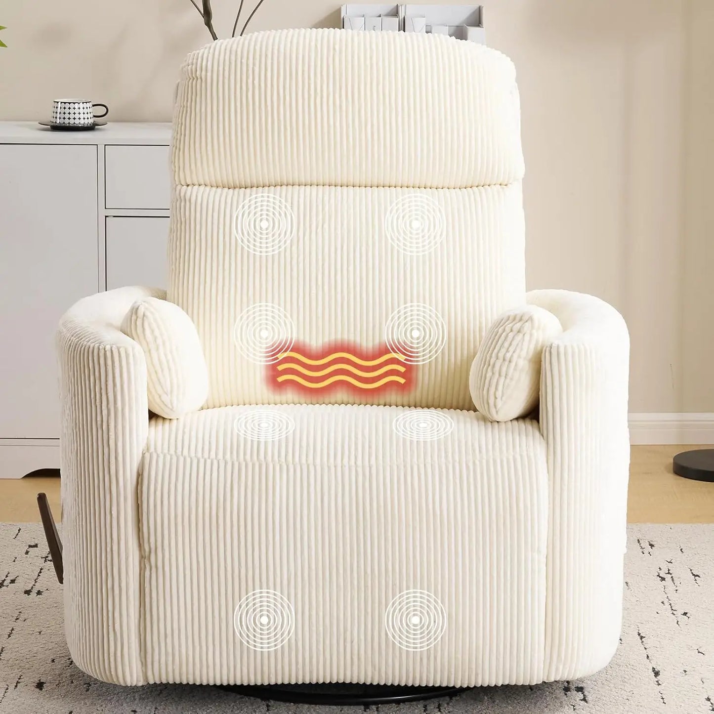 Oversized Swivel Rocker Recliner with Massage and Heat, Swivel Nursery Recliner with Adjustable Headrest, Manual, Customized