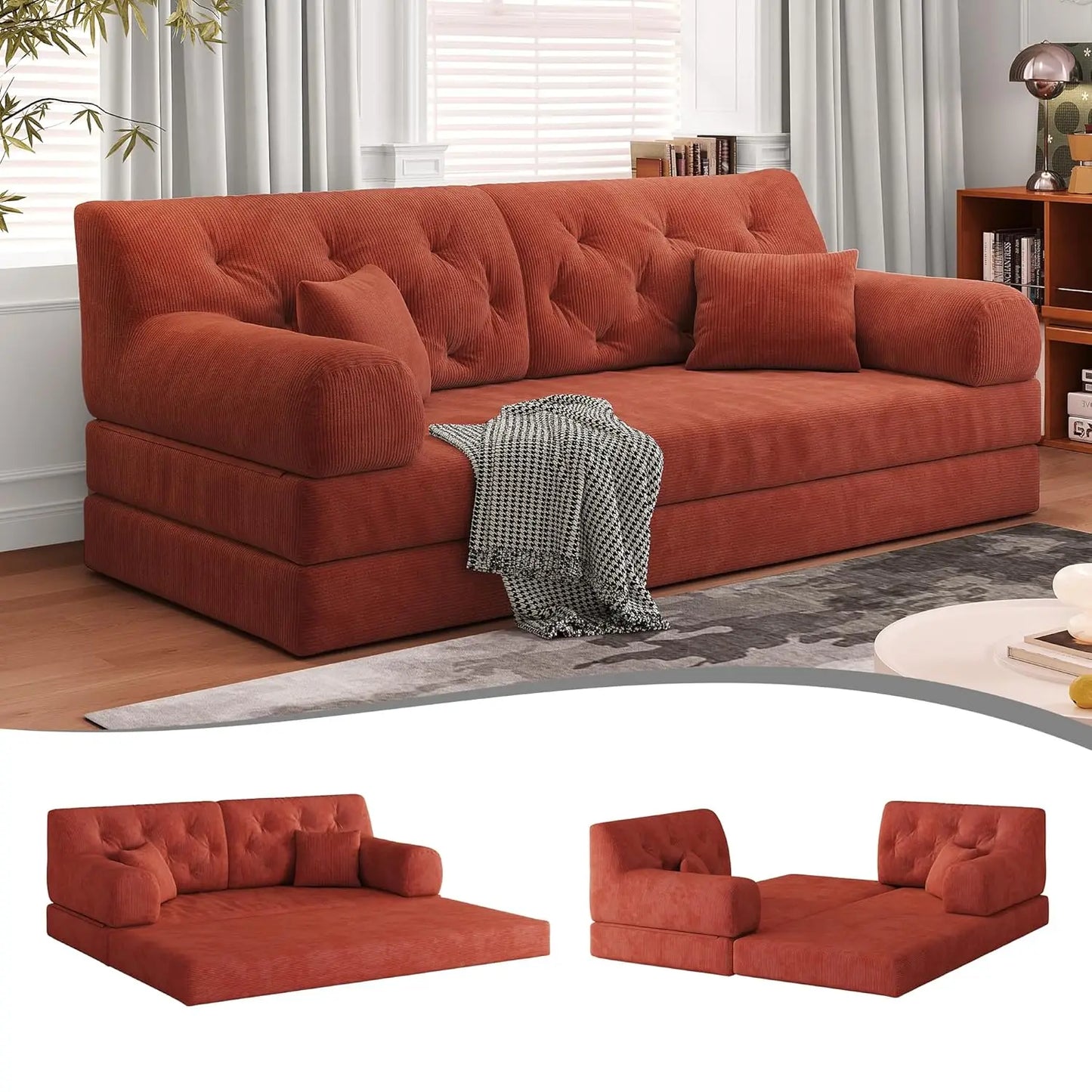 Corduroy Convertible Sofa Bed With Pillows