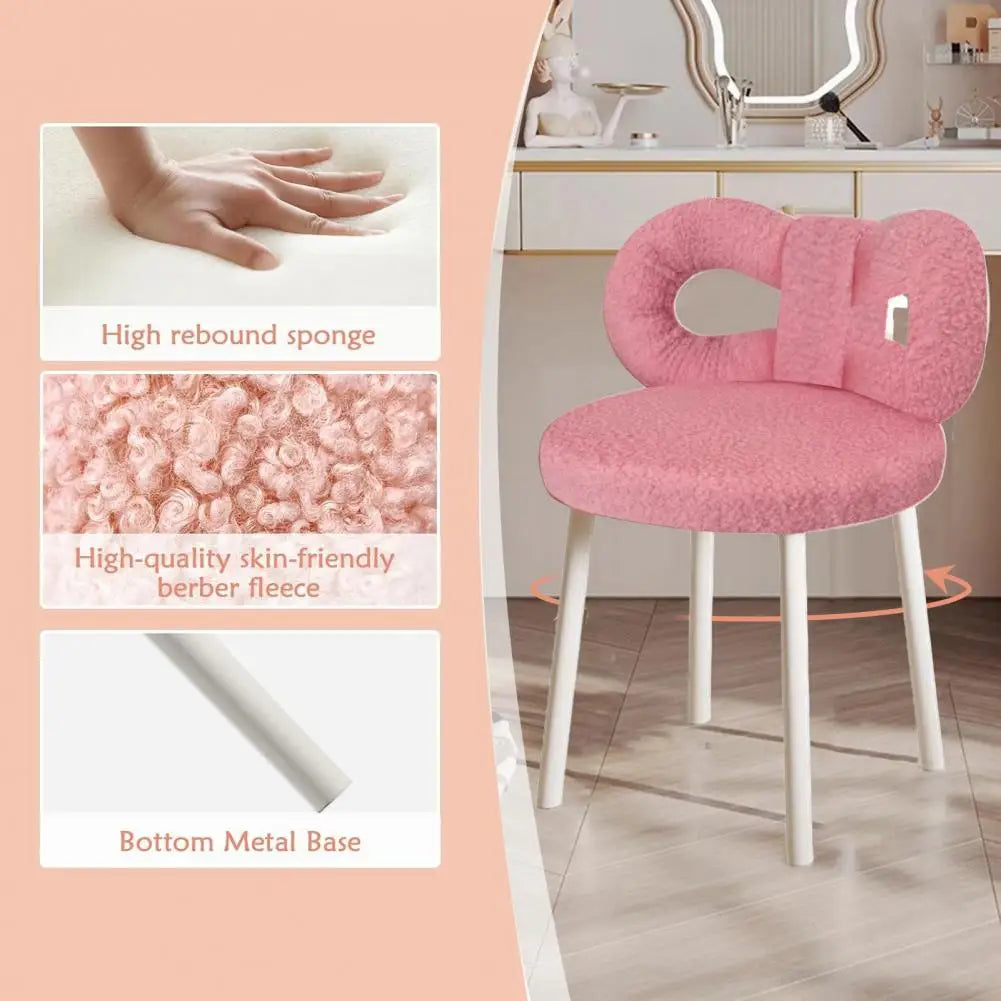 Vanity Stool With Bowknot Backrest Armless Makeup Chair For Dressing