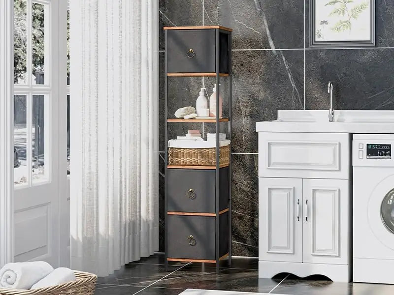 Rustic Floor Cabinet With 3 Drawers For Bathroom And Living Room Storage