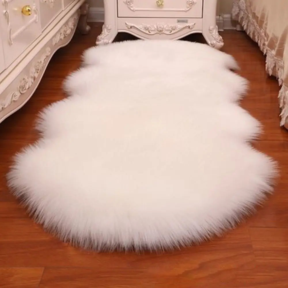 Washable Fluffy Shaggy Faux Fur Sheepskin Rug For Bedroom Mats