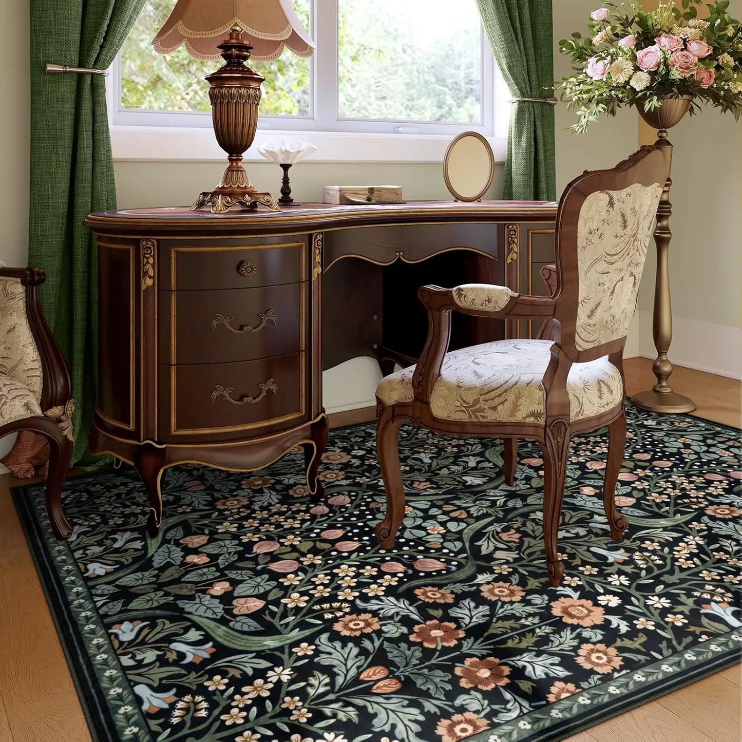 Floral Area Rug Soft Washable Non Slip Boho Carpet