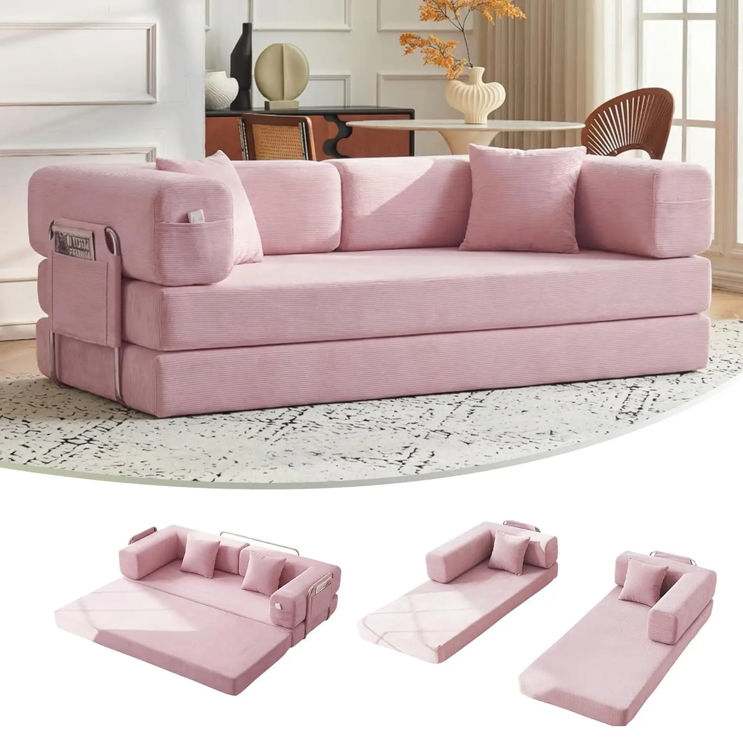 Corduroy Convertible Sofa Bed With Pillows