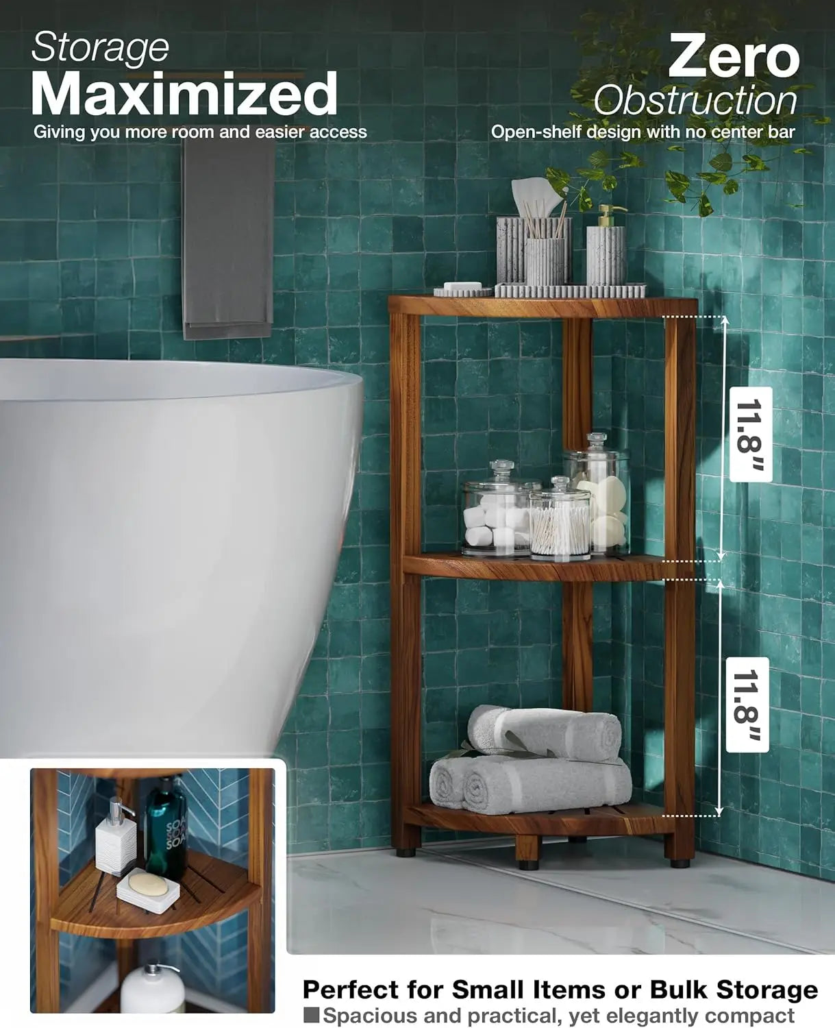 XMSJ 3-Tier Corner Wood Shower Caddy
