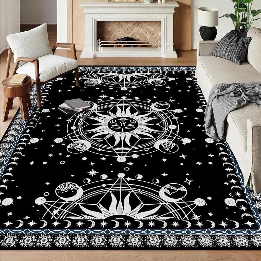 Bohemian Sun Moon Area Rug Celestial Galaxy Stars Mat