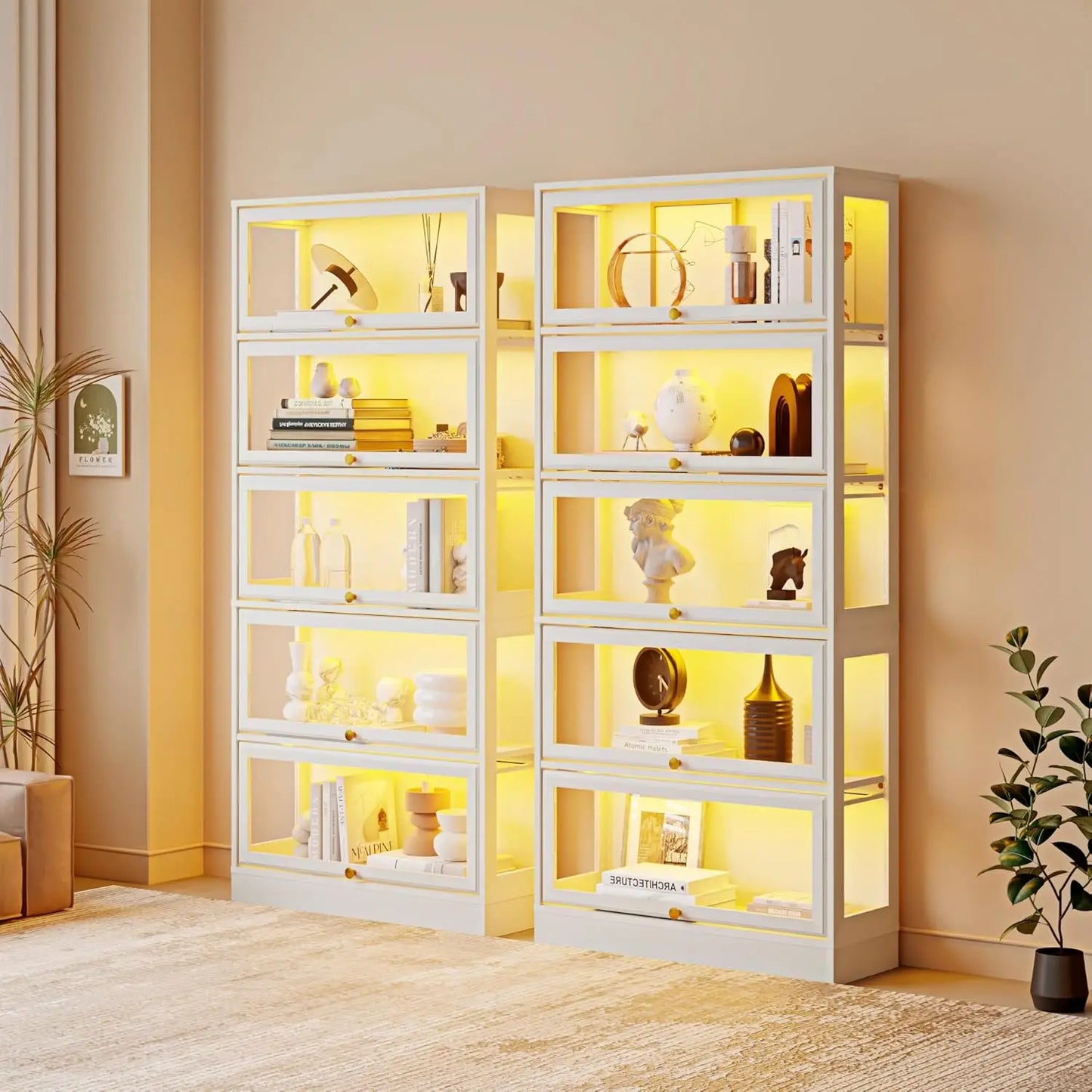 ZHILU Display Cabinet With LED Lighting 5 Tier Curio And Acrylic Glass Doors