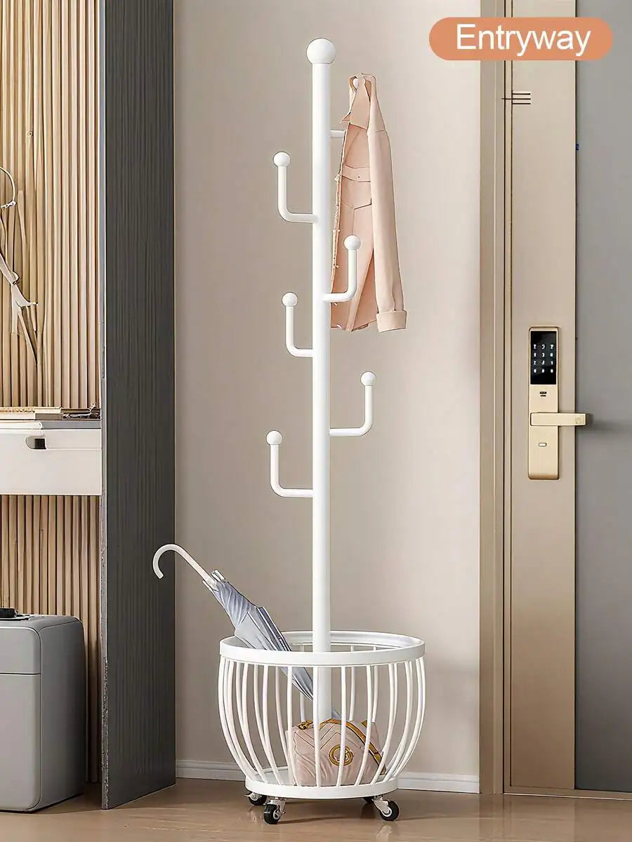 Tree Coat Rack Stand With Clothes Basket, Sturdy Freestanding Coat Rack, Purse Rack Hat Rack Stand, Clothes Rack With Metal Frame, Bedroom Storage Organizeration, Home Decor, Morden Style, Coat Stand Fits Entryway Bedroom Off