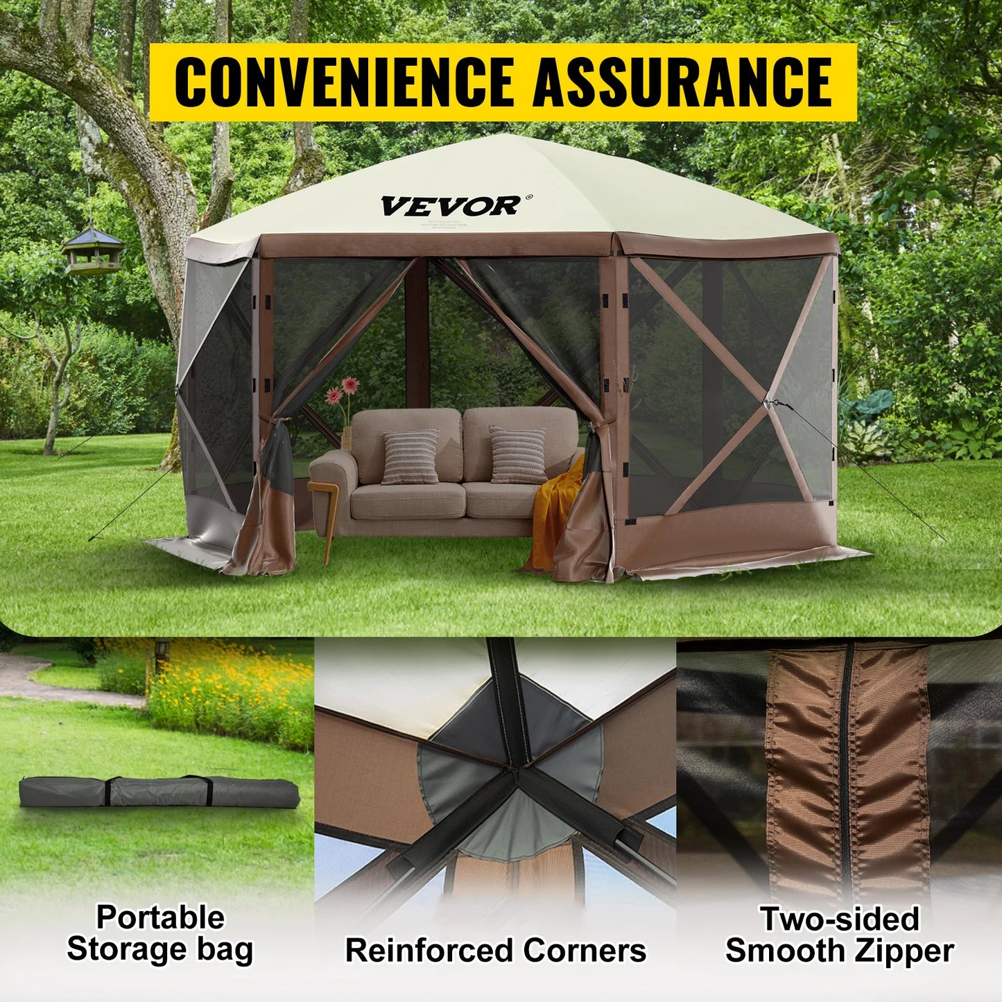 SucceBuy Pop-Up Camping Gazebo Canopy Shelter 6-Sided Tent