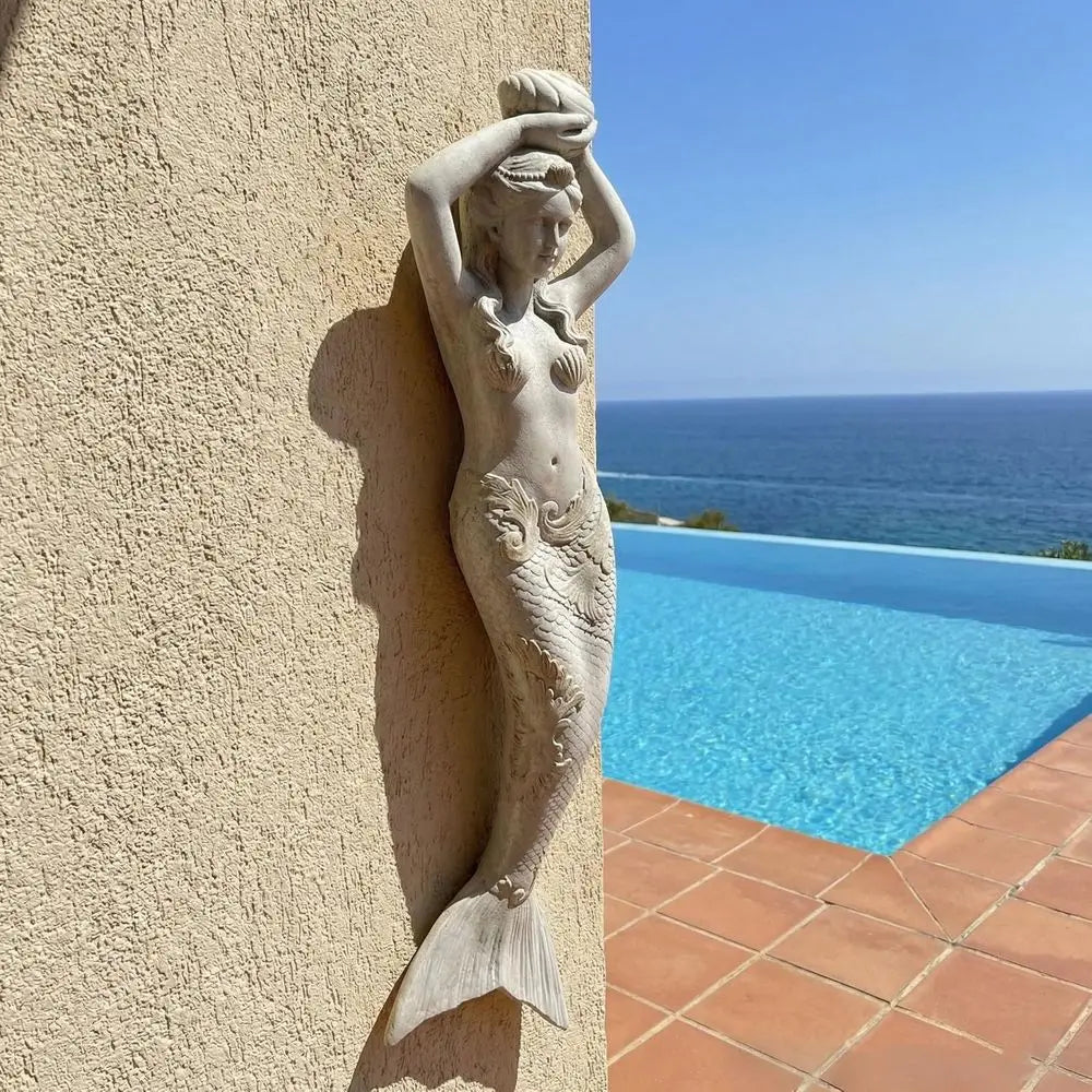 Large Mermaid Statue Wall Hanging - Outdoor/Indoor Magnesium Oxide Sculpture for Garden or Yard Decor
