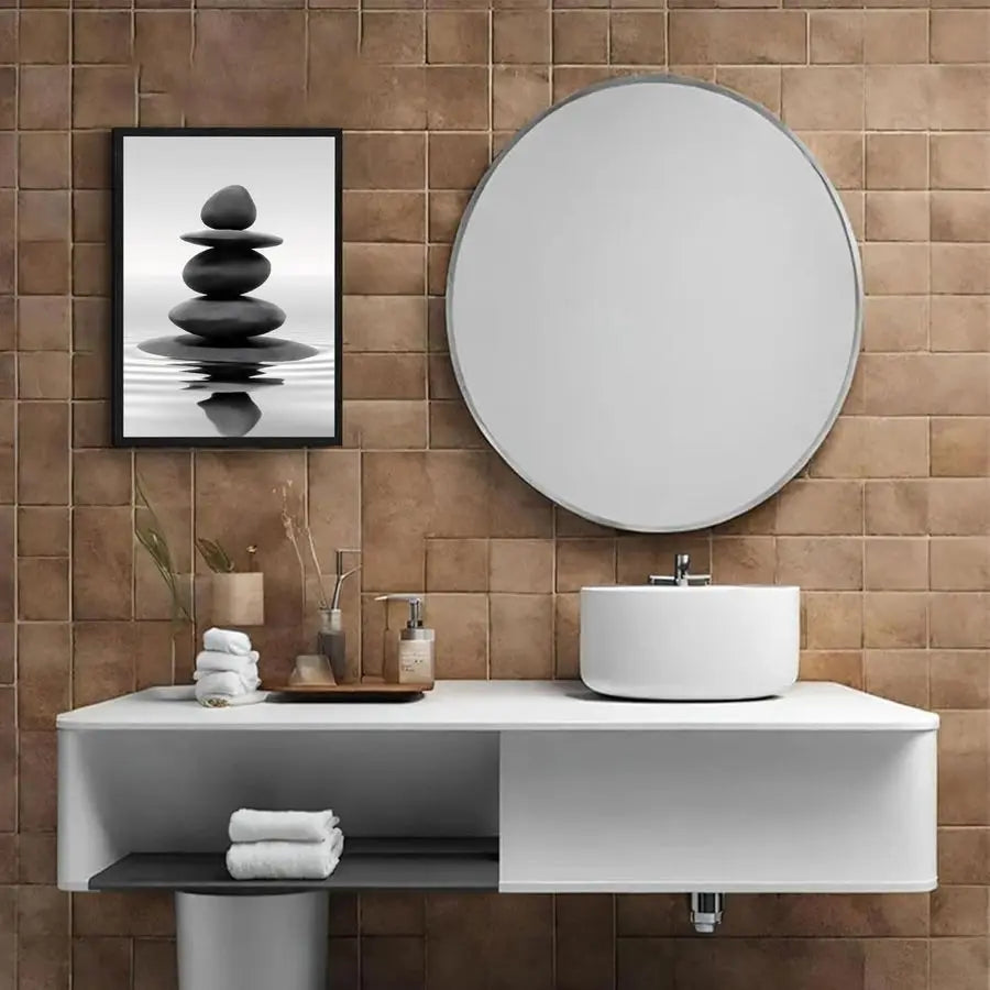 Framed Zen Stones Water Wall Art For Bathroom Spa Decor