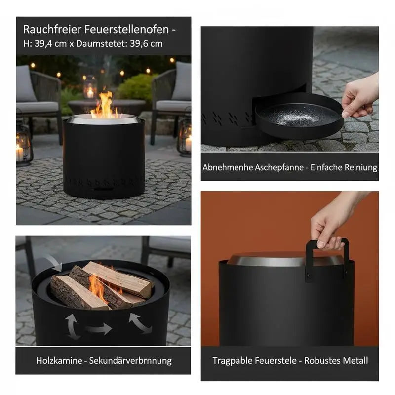 Smokeless Fire Pit Stove Bonfire, H: 15.4 in x Dia: 15.7 in ,Wood Burning Fireplaces with Removable Ash Pan, SUS430 Stainless Steel Inner Portable Outdoor Firepit,for Outdoor Patio Camping