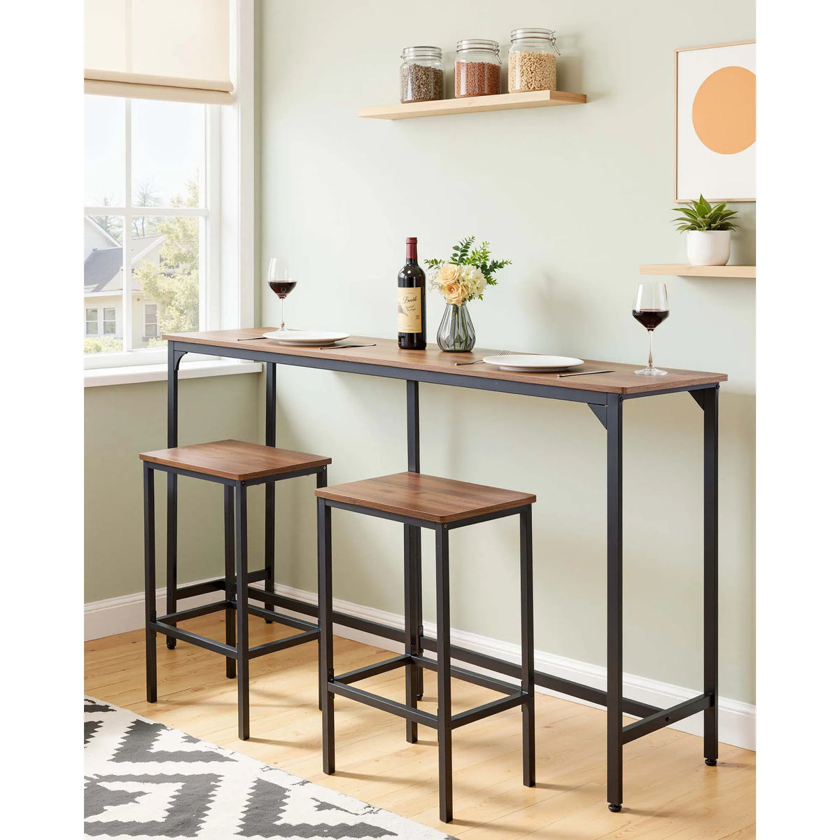 SucceBuy Modern Bar Table with Rounded Edge and Metal Frame