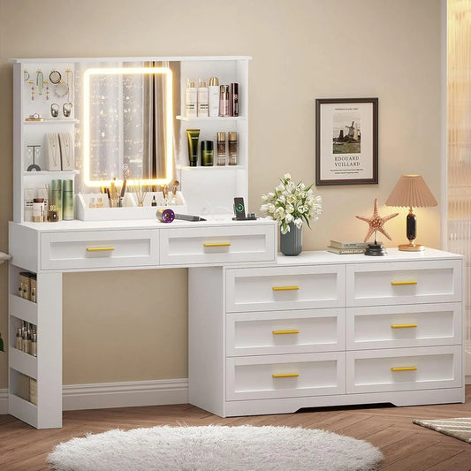 Makeup Vanity Table With Lighted Mirror And Power Outlet