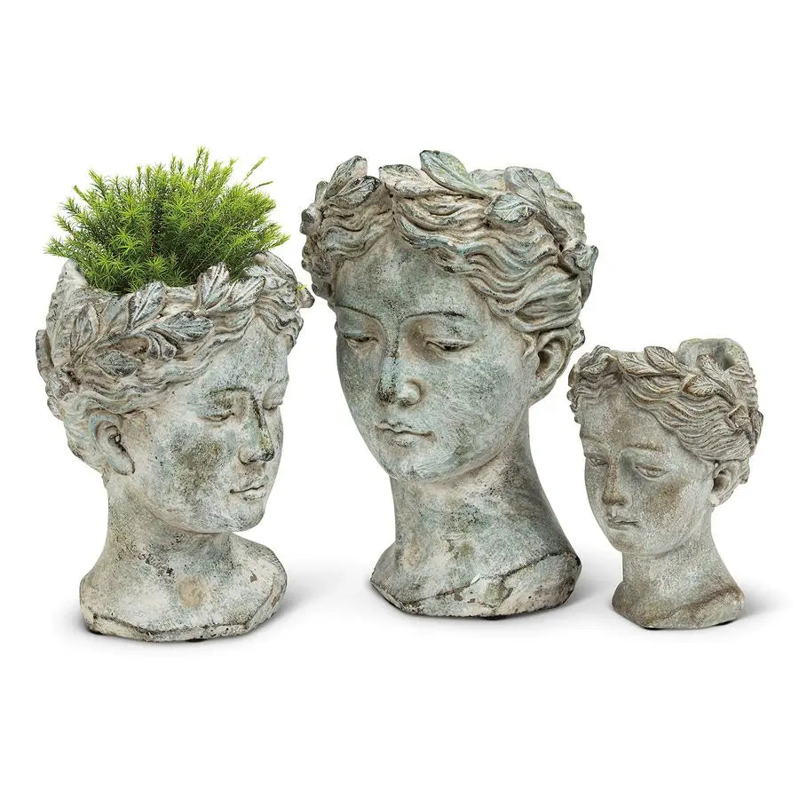 Grecian Goddess Head Planter Cement Indoor Outdoor Pot