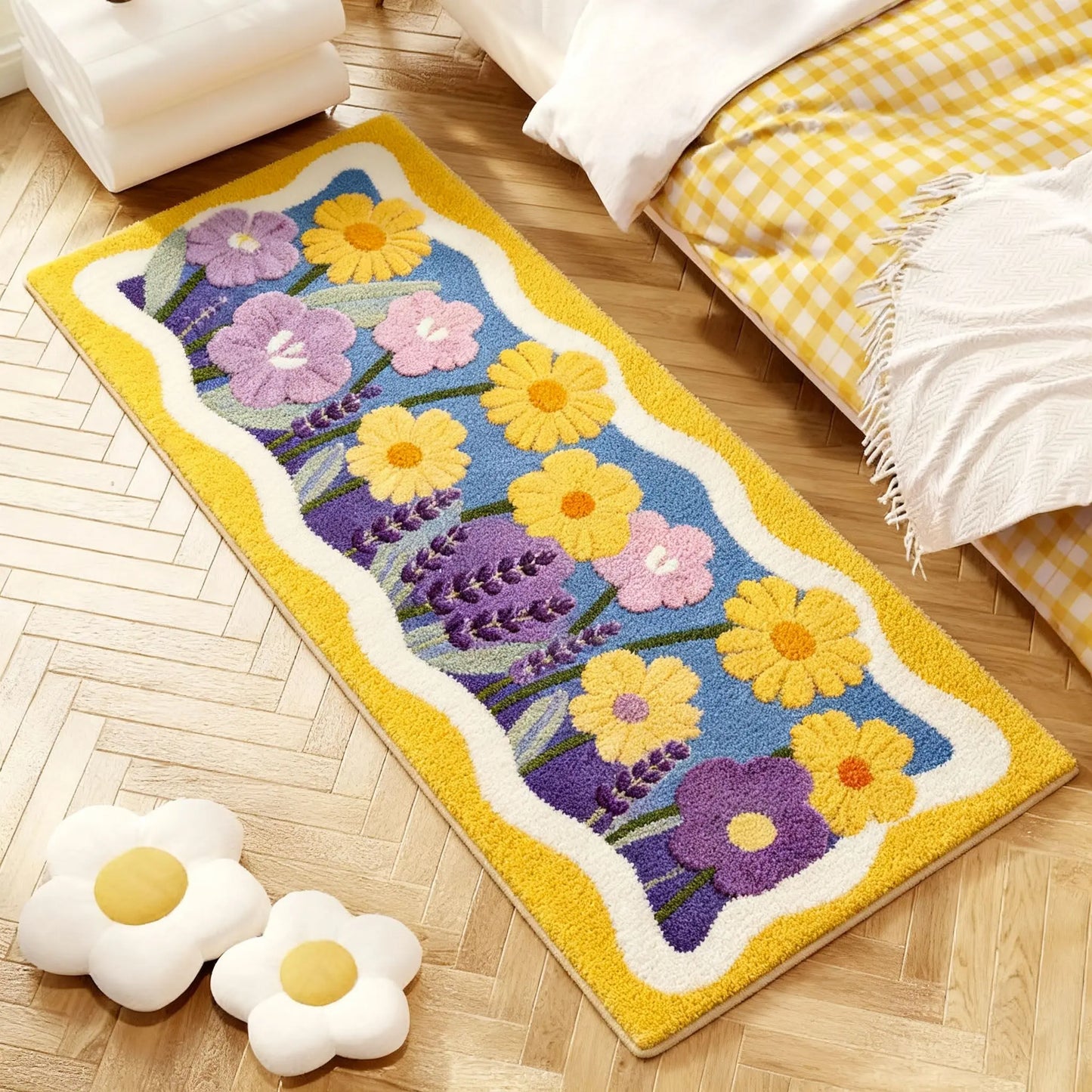 Flower Pattern Carpets for Living Room Fluffy Soft Bedside Floor Mat Modern Style Bedroom Decor Carpet Thick Plush Cloakroom Rug