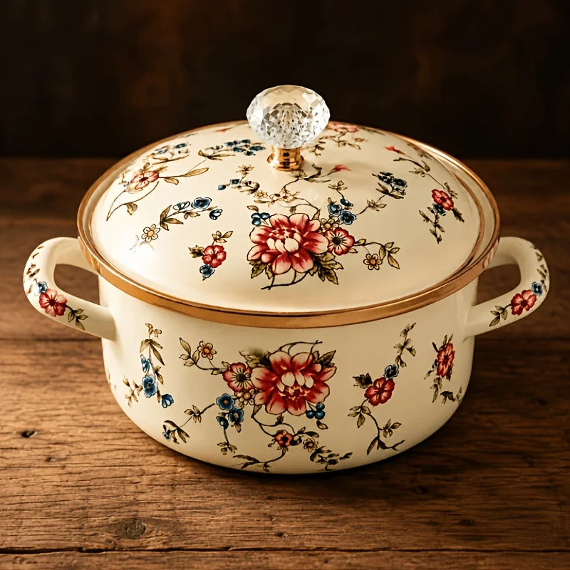 1Pc Thickened Enamel Stock Pot With Two Side Handles, Large Cooking Pot For Soup, Stew, Boiling, Pasta And Kitchen Use