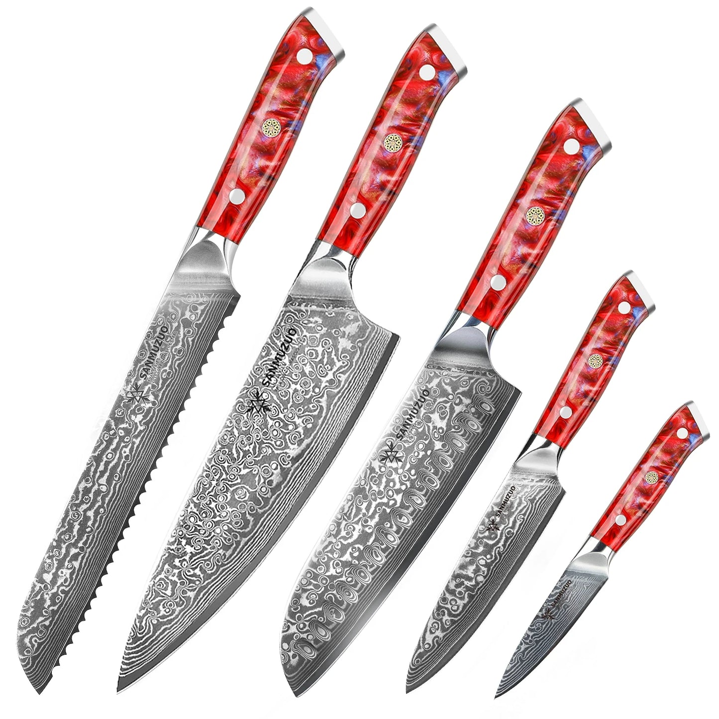 SANMUZUO Damascus Kitchen Knife Set With Resin Handles
