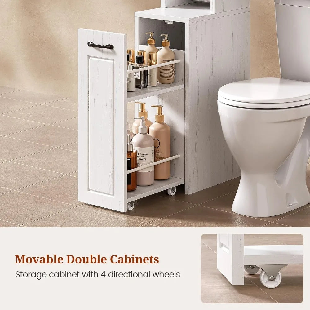 Farmhouse Over Toilet Storage Cabinet With Pulley And Casters