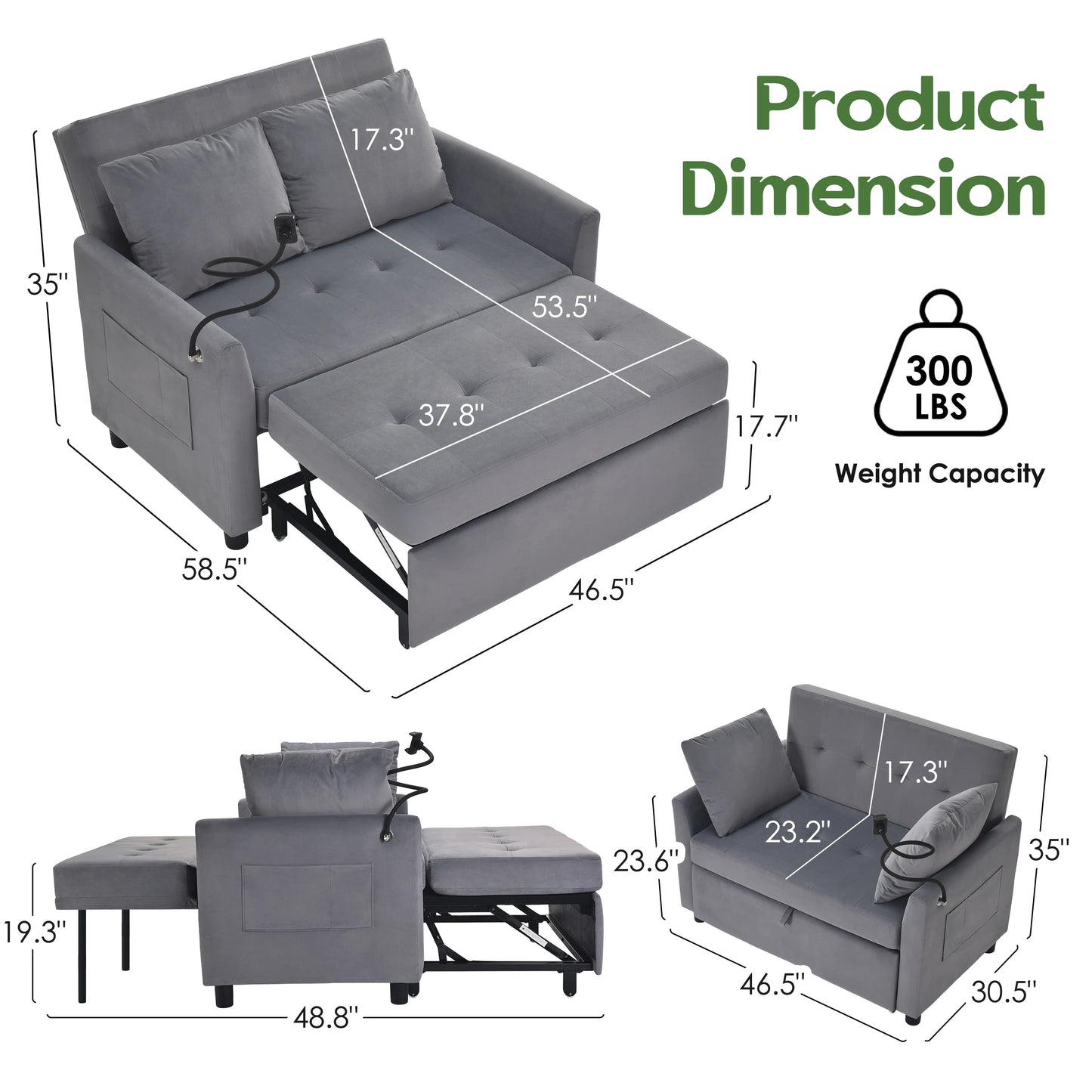 Someet Convertible Sleeper Chair Bed With USB And Phone Holder